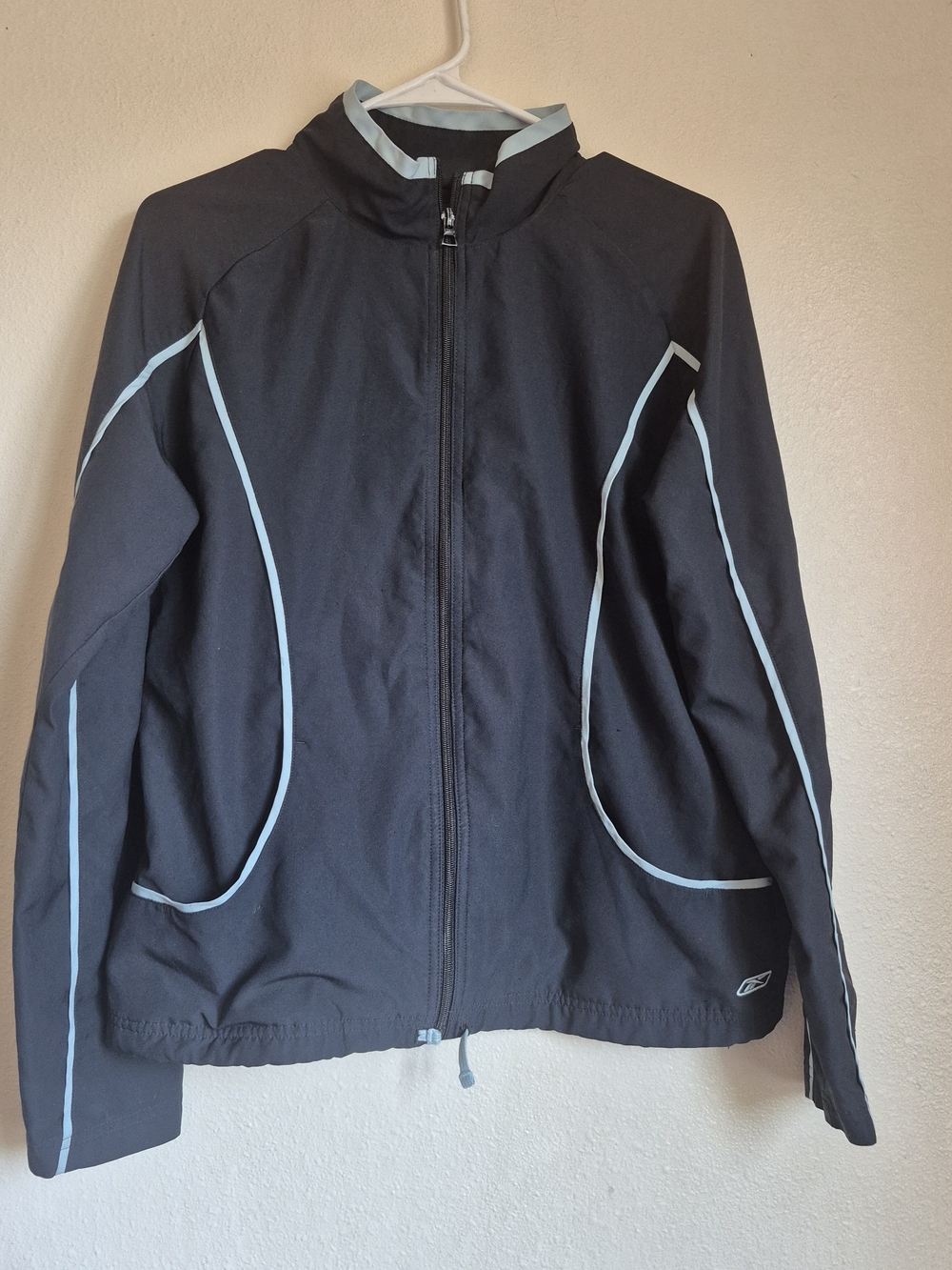 Vintage Reebok Black Jacket with Light Blue Piping